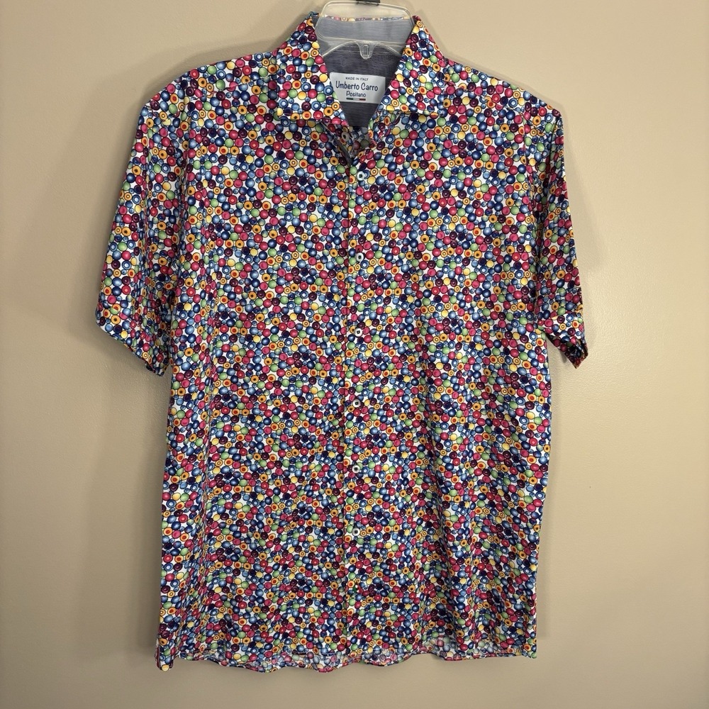 Umberto Carro Mens Sz 16/41 Colorful Dots Novelty Print Shirt Italy Positano